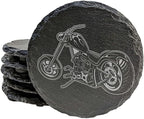 Level Up Your Man Cave: Rustic Chopper Coasters for The Motorcycle Enthusiast - Round Slate - Set of 4