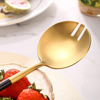 Lemeya Black Gold Salad Serving Utensils, Stainless Steel Spoons, 2Pcs Long Handle Servers 11.42 Inch, Matte Finish, Dishwasher Safe