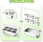 Stainless Steel Ice Food Serving Display Container 6 Pans 3 Ice Packs Cooled Condiment Dispenser Cold Serving Appetizer Buffet Organizer (6 Pans)