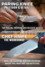 Dalstrong 2 Piece Knife Set - Chef Knife 8 inch & Paring Knife 4 inch - Valhalla Series - Premium 9CR18MOV HC Steel - Celestial Resin & Wood Handle - Razor Sharp - Essential Set - Leather Sheath