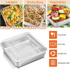 E-far 8 x 8-Inch Baking Pan with lid, Square Cake Brownie Baking Pans Stainless Steel Bakeware Set of 2, Non-toxic & Healthy, Easy Clean & Dishwasher Safe - 4 Pieces(2 Pans + 2 Lids)