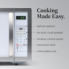 Farberware Countertop Microwave Oven 1000 Watt Power Auto Cook Settings, Defrost, Easy Clean and Child Safety Lock, 1.1 Cu. Ft, White Platinum