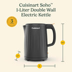 Cuisinart Soho 1-Liter Double Wall Electric Hot Water Kettle, Tea Kettle with Stainless Steel Interior, One Touch Operation to Boil Water for Tea, Hot Cocoa, or Instant Oatmeal, CK-10BK, Black