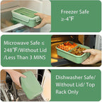 Caperci Classic Bento Box Adult Lunch Box for Older Kids - Leakpoof 47 oz 3-Compartment Lunch Containers for Adults and Teens, Built-in Utensil Set, Ideal for On-the-Go Balanced Eating, Green