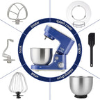 CUSIMAX Stand Mixer, 5-QT Stainless Steel Bowl Food Mixer, Tilt-Head Kitchen Electric Mixer with Dough Hook, Mixing Beater and Whisk, Splash Guard, Blue