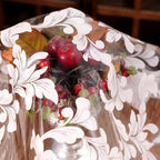 Vinyl Table Cloth Round Clear Table Cover Protector with Block Printed Pattern Oil Spill Proof Farmhouse Rustic Plastic Table Covers for Dining Tables (Scroll Grass, 55 Inches Round)