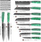 10-Piece Premium Japanese Kitchen Knife Set - Imperial Collection, Laser Damascus Pattern, 440A Stainless Steel Ultra Sharp for Fast Cutting (Green)