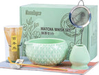 Matcha Whisk Bowl Set, 7PCS All-in-One Japanese Tea Set Includes Matcha Bowl with Spout, Bamboo Whisk (Chasen) with Stand, Scoop, Sifter, Complete Kit for Ceremony, Gift for Matcha Tea Lovers(Green)