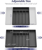 Kitsure Silverware Organizer for Drawers - Expandable Cutlery and Utensil Drawer Organizer with Easy Maintenance, Premium PP Kitchen Organizers and Storage for Flatware, Black, 20.3" x 13.8" x 1.6"