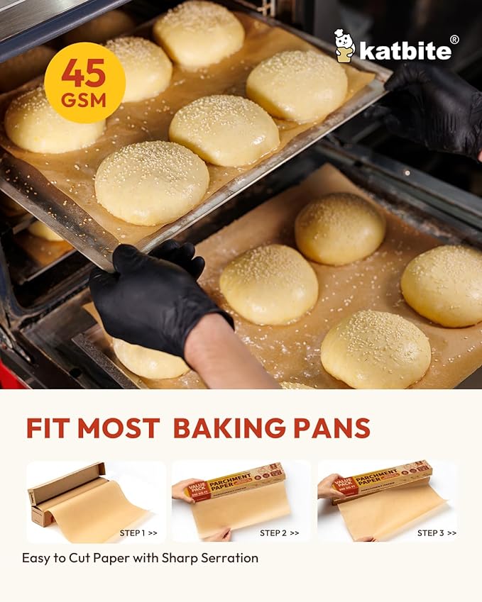 2 Value Pack 15in x 242ft, 300 Sq.Ft Unbleached Parchment Paper Roll for Baking, Katbite Parchment Baking Paper with Serrated Cutter, Non-stick Roll for Cooking, Air Fryer, Steaming, Bread