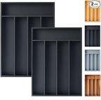 Silverware Organizer, 2 Pack 10 Inch Utensil Organizer Kitchen Drawer Organizer Bamboo Silverware Holder Cutlery Tray Organizer in Drawer Flatware Organizer Tray(5 slots, Black）