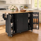 Ahomly Rolling Kitchen Island on Wheels, Kitchen Island with Storage, Kitchen Rolling Island with Spice Rack & Towel Rack, Knife Holder, Island Table for Kitchen, Black