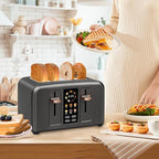 SEEDEEM Toaster 4 Slice, Full Touch control Toaster, LCD Display, 6 Bread Type, 7 Shade Settings, 1.4''Wide Slots，More Time Function, Removable Crumb Tray, 1800W, Dark Metallic
