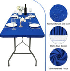 10 Pack Stretch Fabric Table Top Cap Cover, fits 8' Tables, Spandex Table Covers Washable Elastic Rectangle Tablecloth Protector for Indoor Outdoor Party Picnic Wedding, Royal Blue, 30" W x 96" L