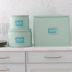 Martha Stewart Dinnerware Stemware Glassware Stackable Organizer Home Storage Container Case, 3 Piece Dinnerware Set Organizer For Dessert, Salad and Dinner Plates With Felt Dividers, Mint