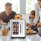 Touch Screen Toaster 2 Slice, Stainless Steel Toasters Digital Timer 2 Slot Toasters, 6 Shade Settings 6 Bread Types for Bagel,Defrost（304 Stainless Steel）