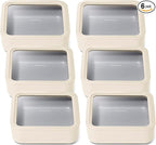 Caraway 6pc Glass Food Storage Set – 10 Cup Food Containers (6) - Ceramic Coated - Non Toxic, Non Stick with Lids - Microwave Safe - Cream