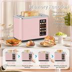 SEEDEEM Toaster 2 Slice, Touch Control Screen, Smart Stainless Toaster, 6 Shade Setting, 6 Bread Selection, Countdown, Removable Crumb Tray, 900W, Peach Pink