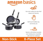 Amazon Basics Non Stick Kitchen Cookware 8-Piece Set, Non-Induction, Includes Pots and Pans, Black
