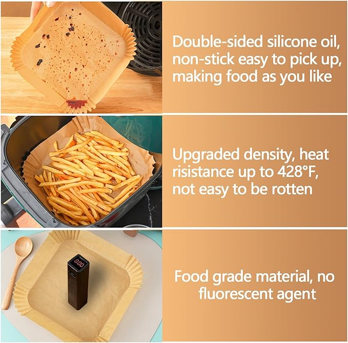 7.5 Inch Air Fryer Liner Disposable, 300Pcs Air Fryer Paper Liners, Oil-Proof & High-Temperature Resistant Parchment Baking Paper for Air Fryer, Microwave and Oven（Bottom Is 6.3 Inch）