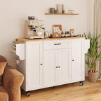 Ahomly Kitchen Island with Storage, 47.6" Rolling Kitchen Island on Wheels with Drop Leaf, Door Cabinet, Drawer, Spice Rack, Towel Rack and Knife Holder, Kitchen Cart Island Table for Kitchen, White