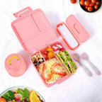 Bento Lunch Box for Kids With 8oz Soup Thermo,Leak-proof Lunch Containers with 5 Compartment,Thermo Food Jar and Lunch Bag, Food Containers for School (A-Pink（Unicorn - Mermaid）)