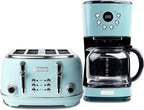 Haden 12 Cup Programmable Drip Coffee Maker Coffee Machine Bundled with Heritage 4 Slice Wide Slot Stainless Steel Toaster, Turquoise & Chrome
