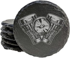 Power & Protection: V-Twin Engine Coasters for Your Ride - Round Slate - Set of 4