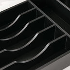 KitchenEdge Silverware Organizer - Cutlery, Flatware, and Utensil Holder for Kitchen Drawers, Fixed 10.5” Width, 7 Storage Compartments, Non-Slip Feet, Rounded Corners, 100% Bamboo, Black Finish