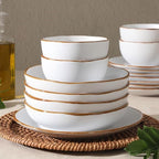 Gibson Home Hazeltine 16-Piece White Stoneware Dinnerware Set – Plates and Bowls, Durable Ceramic Kitchen Dinner Set