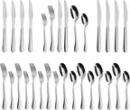 24-Piece Silverware Set with Steak Knives, Black Flatware Set for 4, Food-Grade Stainless Steel Tableware Cutlery Set, Mirror Finished Utensil Sets for Home Restaurant