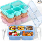 Bento Box Adult Lunch Box - 4 Pack, 5 - Compartment Meal Prep Container for Kids, Reusable Food Storage Snack Containers - Stackable for School, Work, and Travel (Transparent(Blue/Pink/Green/Yellow))