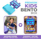 kinsho Bento Lunch Box for Kids Toddlers, 4 Portion Sections Secure Lid, Microwave Safe BPA Free Removable Tray, Pre-School Kid Daycare Lunches Snack Container Ages 3 to 5 Blue Purple