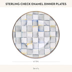 MACKENZIE-CHILDS Enamel Dinner Plate, Decorative Dinnerware Plate, 10 Inches, Set of 4, Gray-and-White Sterling Check