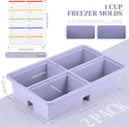 2 PACK 1 Cup Silicone Freezer Trays With Lid For Freeze & Store Soup, Broth, Leftovers, Microwave-safe Soup Freezer Container - Purple
