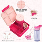 Kids Bento Lunch Box with 4 Compartments, Insulated lunch Bag, Water Bottle, Stainless Steel Food Jar, Birthday Gifts for Ages 3-12 Back to School Toddler Girls Boys