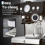 Garvee 20 Bar Pressure Stainless Steel Espresso Machine with Grinder, 2.8L Removable Water Tank, Milk Frother Steam Wand for Latte/Cappuccino - Adjustable Shot Volume, Professional Home/Office Use