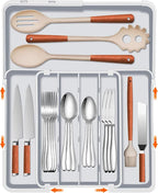 Expandable Silverware Drawer Organizer BPA Free Cutlery Organizer Small Utensil Organizer for Kitchen Drawers Adjustable Spoons Forks Knives Storage Drawer Divider, Gray