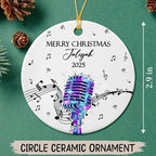 Customized Microphone Recording Ceramic Ornament, Personalized Year Text Name Microphone Lover Ornaments Gift for Women Men Inger Vocalist Musical, Unique Vocals Microphone Ceramic Xmas Ornament 2025
