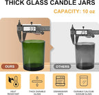 10 OZ Thick Candle Jars for Making Candles 15 Pcs, Empty Jars with Wood Lids for Candle Making, Sample Container, Clear Green
