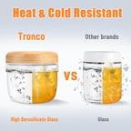 Tronco 24 oz Glass Container with Bamboo Lids, Food Storage Bowls for Soup, Stew & Overnight Oats, 100% Leak & Spill Proof, Airtight, Microwave & Dishwasher Safe, BPA-Free