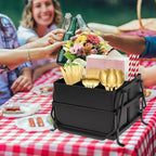 Silverware Caddy Utensil Organizer With Handle, Outdoor Picnic and Camping Utensil Holder, Flatware Holder for Party Gatherings, Metal - Black
