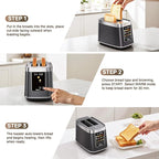 Mecity 2 Slice Toaster with Touch Screen & Auto Lift, Stainless Steel Cool-Touch Toaster with 8 Bread Settings, 5 Shade Levels, 1200W High Power, Keep Warm & Reheat Function, Metallic Grey, 120V