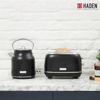 Haden Heritage 2 Slice Wide Slot Stainless Steel Toaster Bundled with 1.7 Liter Stainless Steel Electric Water Kettle, Black & Chrome