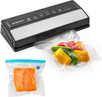 GERYON Vacuum Sealer Machine – Automatic Food Vacuum Sealer for Dry & Moist Food, Compact with LED Touch Panel, Includes Zipper Bags & Roll, Perfect for Sous Vide & Freezer Storage (Silver)
