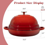Enameled Cast Iron Dutch Oven Pot with Lid, Round Bread Oven for Homemade Sourdough Bread Baking, 6 Quart, Red