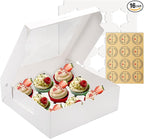 16 Sets of 9-Count White Cupcake Boxes with Window and Insert, 9x9x3 Inch, Suitable for Cupcakes, Muffins, and Cookies