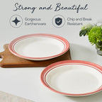 Portmeirion Potter's Striped Dinner Plate (Set of 4) - 10.5-Inch Stackable Earthenware Plates - Microwave & Dishwasher Safe, Handcrafted Dinnerware for Casual & Formal Table Settings (Red Stripe)