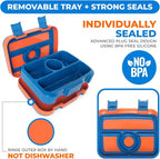 kinsho Bento Lunch Box for Kids Toddlers Boys, 5 Portion Sections Secure Lid, Microwave Safe BPA Free Removable Tray, Pre-School Kid Daycare Lunches Snack Container Ages 3 to 5, Blue Orange