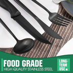 24 Pieces Matte Black Silverware Set with Steak Knives,Satin Finish tableware Cutlery Set for Home and Restaurant,Matte Knife Spoon and Fork Sets Service for 4,Dishwasher Safe